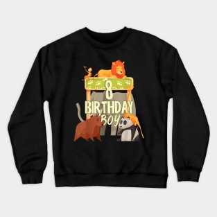 8 Years Old Birthday Boy Zoo Matching Family Crewneck Sweatshirt
